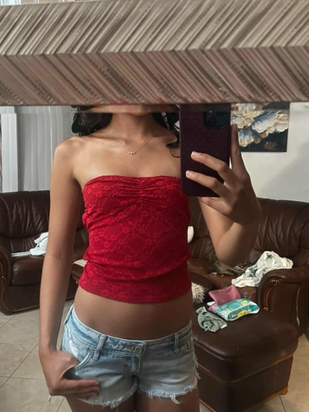 Urban Outfitters Red Lace Strapless Camisole